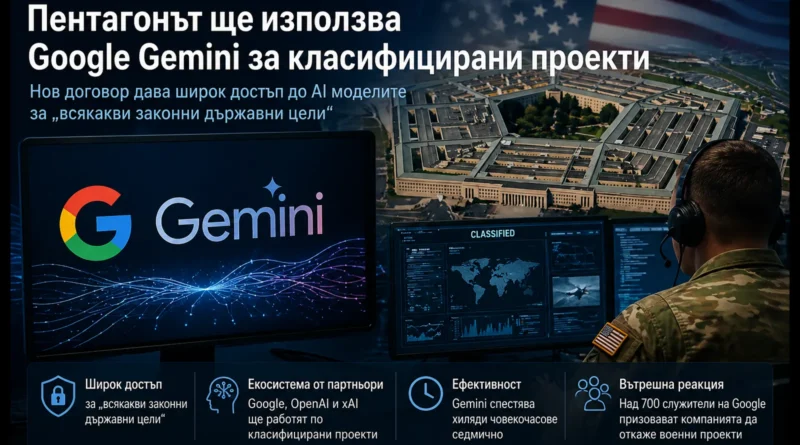 Пентагонът ще използва Google Gemini за класифицирани проекти