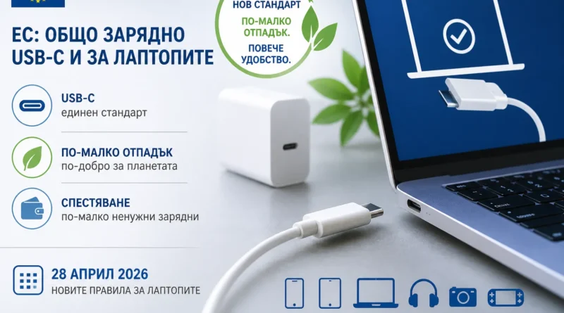 USB-C става задължителен и за лаптопи в ЕС – нов етап от стратегията за общо зарядно