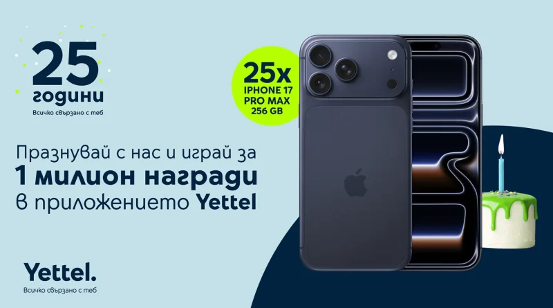 Yettel раздава 25 iPhone 17 Pro Max чрез игра в приложението си