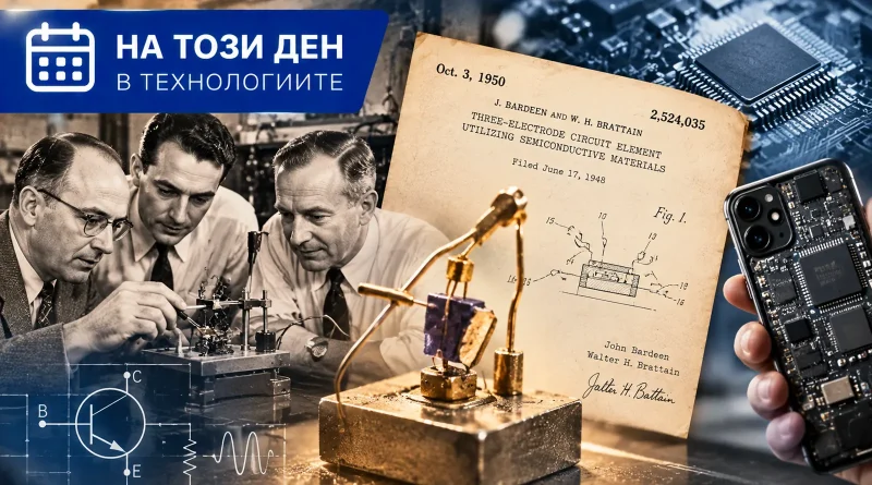На този ден в технологиите: Преди 76 години е патентован транзисторът, който променя електрониката На този ден в технологиите: Преди 76 години е патентован транзисторът, който променя електрониката